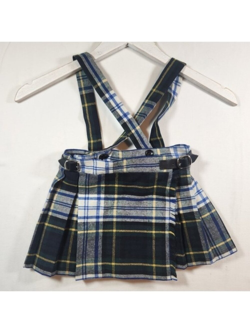 O'Neil of Dublin Kids Plaid Kilt Pinafore Skirt Green‎ Blue Tartan  1-2 Ireland